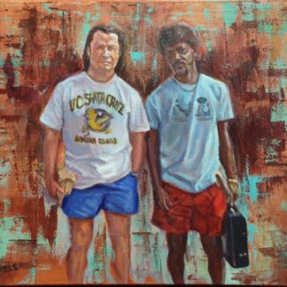 Pulp Fiction cleanup painting by Bart Carels – Jules and Vincent in borrowed clothes