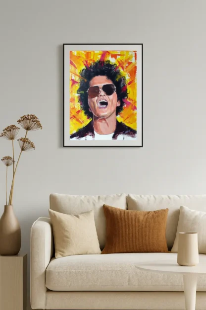 Bruno Mars poster print wall art mockup in modern living room