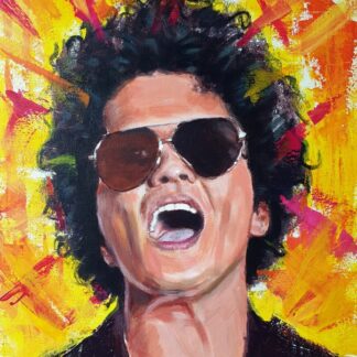 Bruno Mars painting by Bart Carels – expressive pop art portrait with bold color