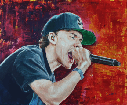 Logic rapper painting by Bart Carels – bold hip-hop portrait