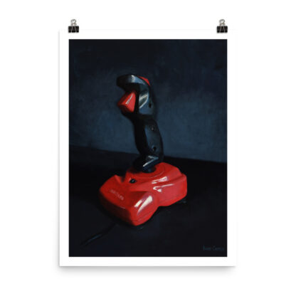 Arcade Retro Joystick Poster featuring the Quickjoy III Supercharger by Bart Carels, a vintage gaming art print.