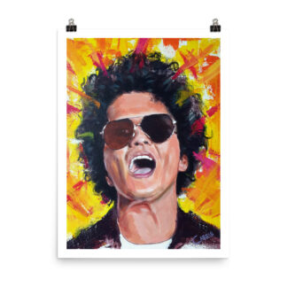 Original Bruno Mars art print by Bart Carels, bold pop art poster for home decor.
