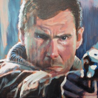 Blade Runner painting by Bart Carels – portrait of Rick Deckard with noir lighting