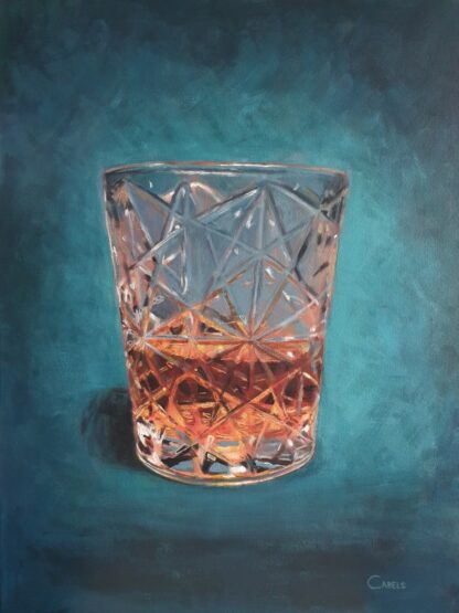 Original acrylic painting on canvas 'Firewater' – whisky glass painting by Bart Carels.