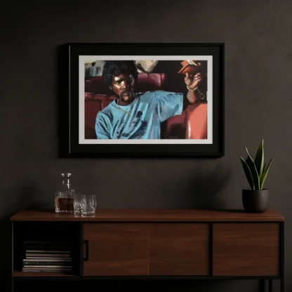 Pulp Fiction art print poster of Jules holding a wallet, cinematic movie wall art