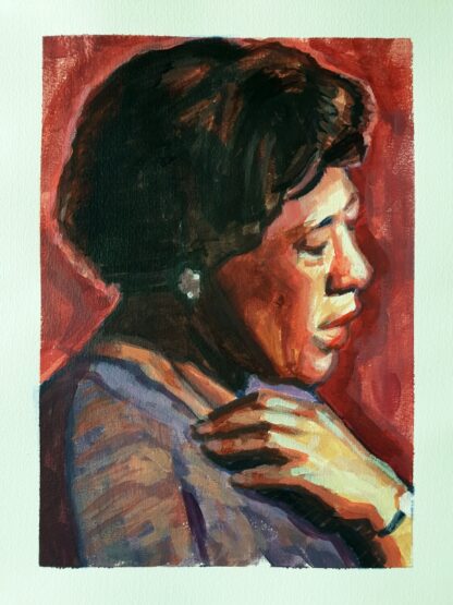 Ella Fitzgerald painting in warm tones with jazz-inspired expression