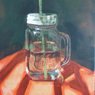 Cool Lemonade painting in a mason jar on an orange cloth