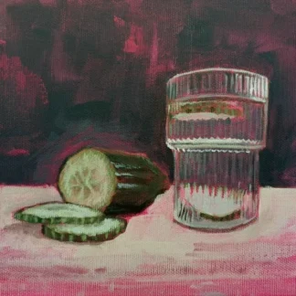 glass of cucumber water painting - vegetable still life