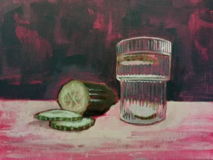 glass of cucumber water painting - vegetable still life