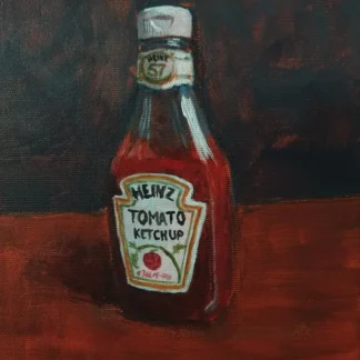 Ketchup bottle painting in pop art style, original acrylic on canvas signed by artist