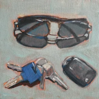 sunglasses key chain car key still life painting