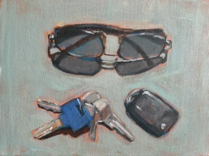 sunglasses key chain car key still life painting