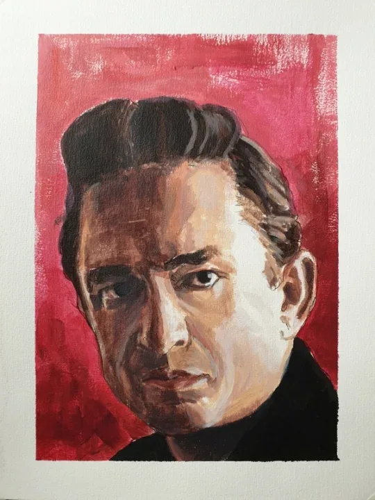 johnny cash man in black original painting