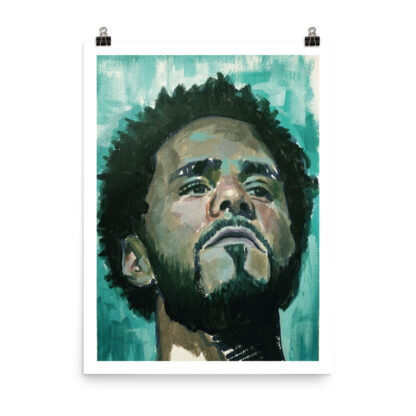 J Cole art print by Bart Carels – original celebrity poster for hip hop fans.