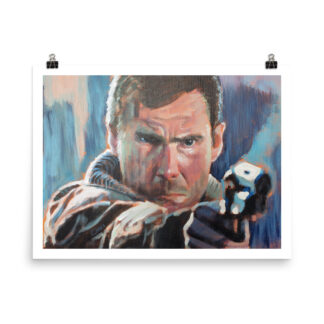 Blade Runner poster art print by Bart Carels featuring Harrison Ford in a dynamic, neo-noir style.
