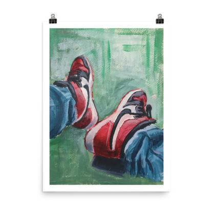Nike Air Jordan 1 poster sneaker art print reproduction by Bart Carels, capturing iconic sneaker style.