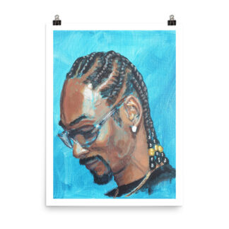 Snoop Dogg poster art print by Bart Carels, capturing the rapper’s iconic style in bold, vibrant brushstrokes.