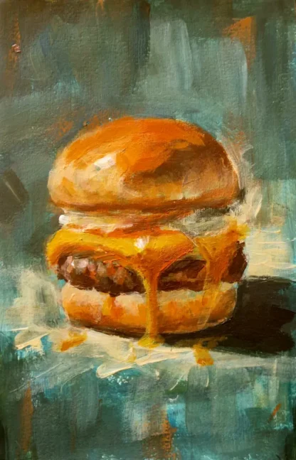 Burger Painting – Pop Art Wall Art with Golden Drip